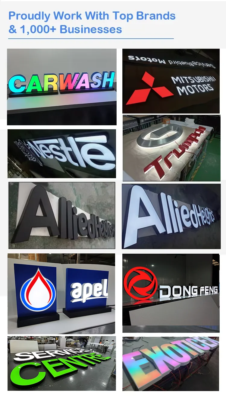 Showcase of top brand partners including Mitsubishi and Nestle using Grandview custom LED letter signs