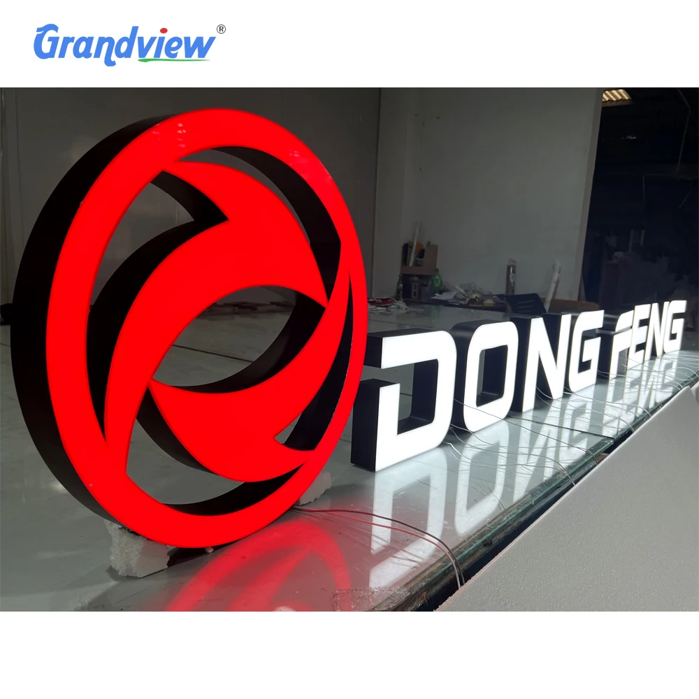 Custom Dongfeng illuminated car logo and 3D acrylic letter sign manufactured by Grandview factory