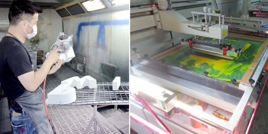 Spray painting booth at Grandview custom signage factory