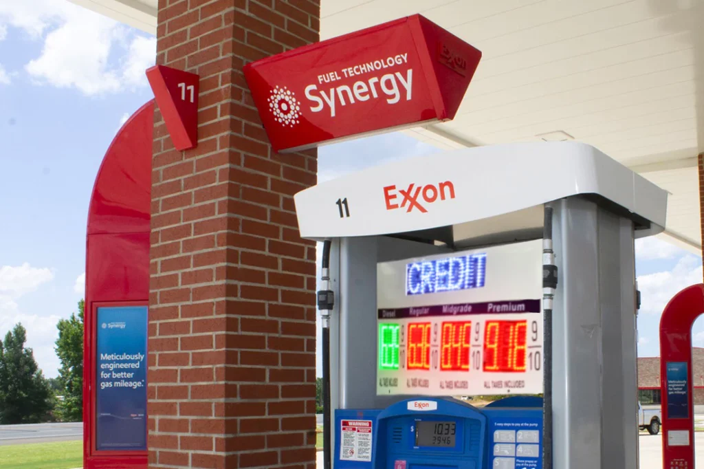 Grandview LED gas pump toppers installed at Exxon station USA