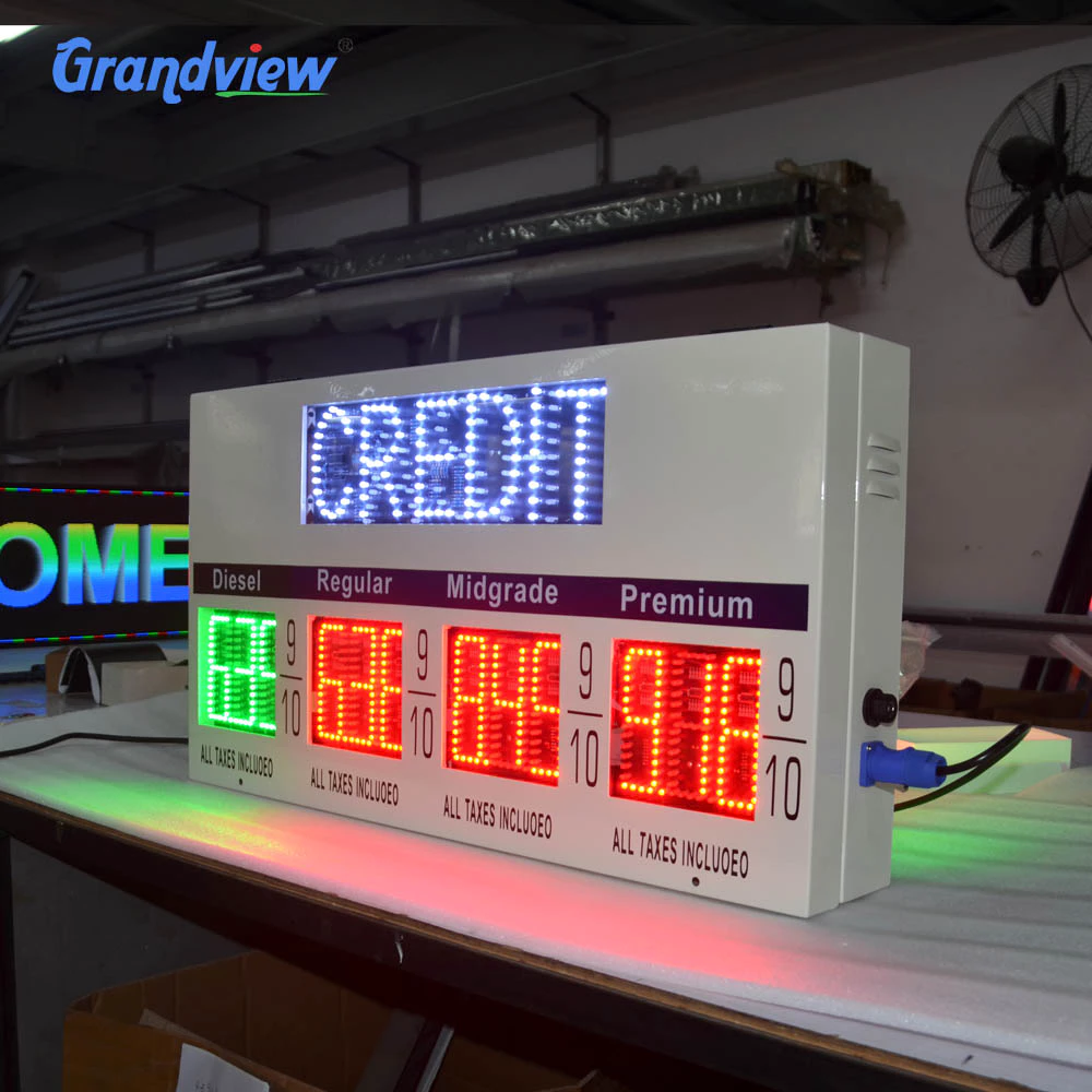Digital gas price sign displaying Credit pricing with red and green LEDs