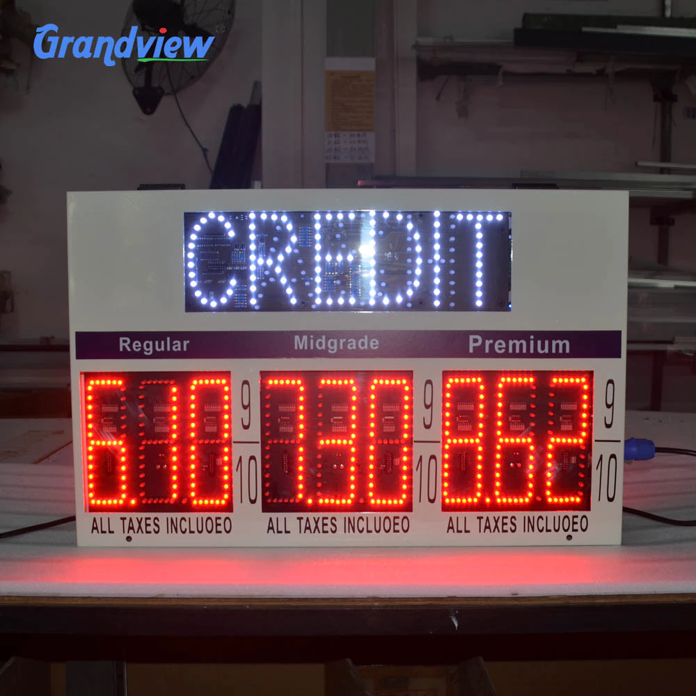 Digital gas price sign displaying Credit pricing with red and green LEDs