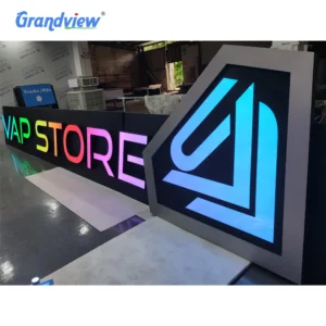 RGB color changing LED storefront signage and custom diamond logo design for vape shops