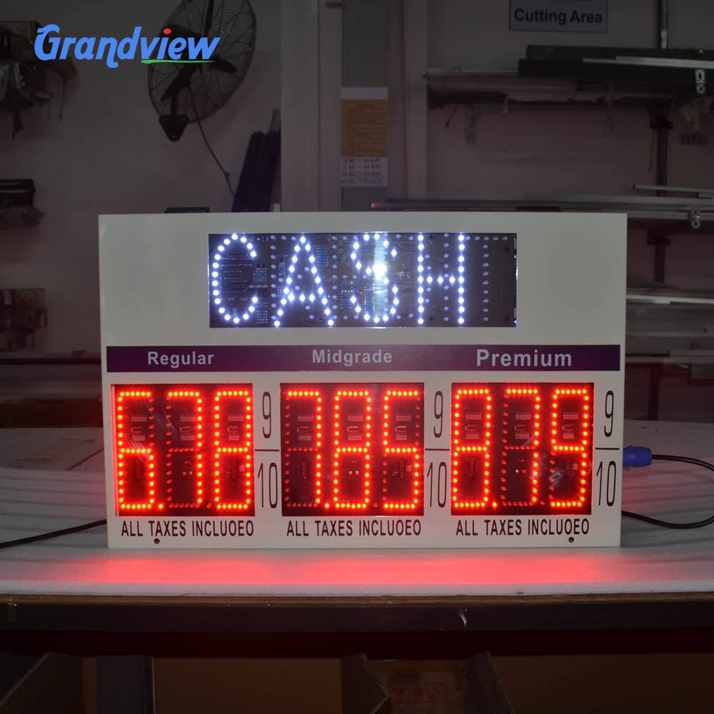 view of 4 digit 7 segment LED gas pump top sign