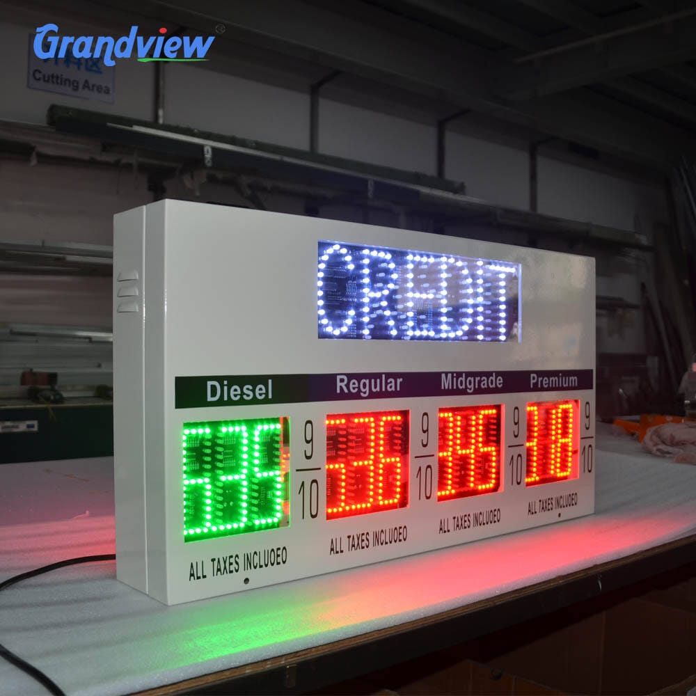 Side view of 4 digit 7 segment LED gas pump top sign