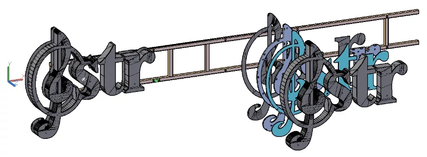 3D technical drawing showing hidden wiring structure for stainless steel letter signs