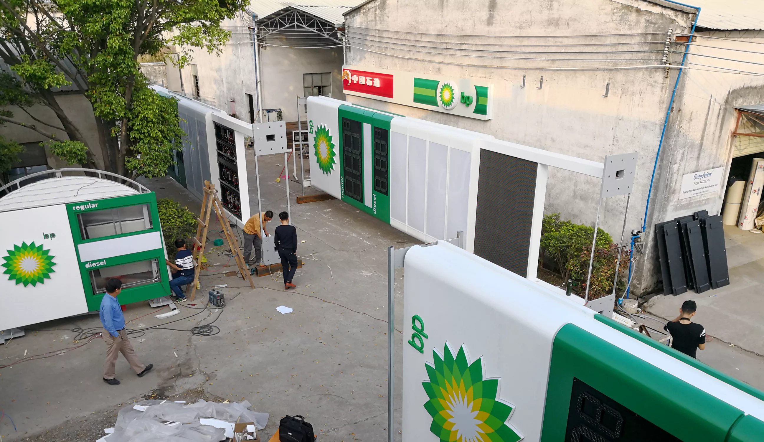 Factory assembly and waterproof testing of outdoor gas station signage