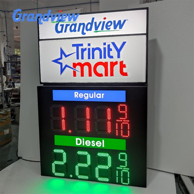 18 inch LED Gas Price Sign Factory example for Trinity Mart with red Regular and green Diesel digits