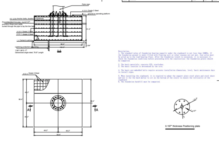 Technical drawing structure of Shell gas station pylon sign