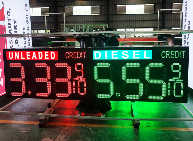 LED gas price changer modules displaying Unleaded and Diesel prices