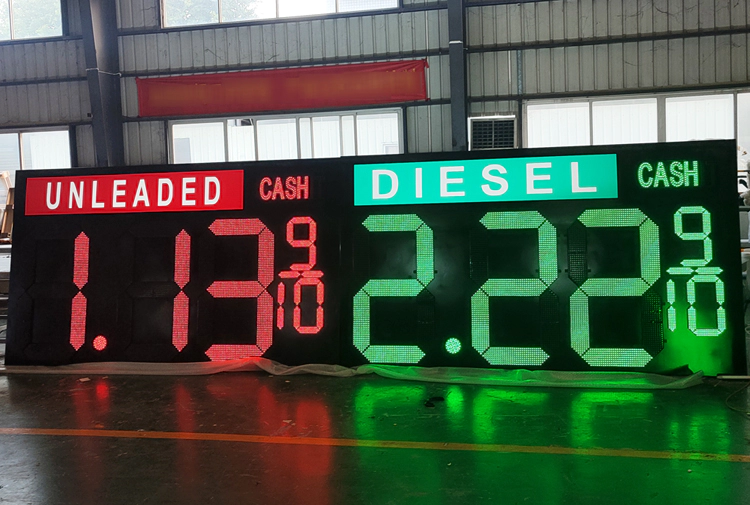 LED gas price changer modules displaying Unleaded and Diesel prices