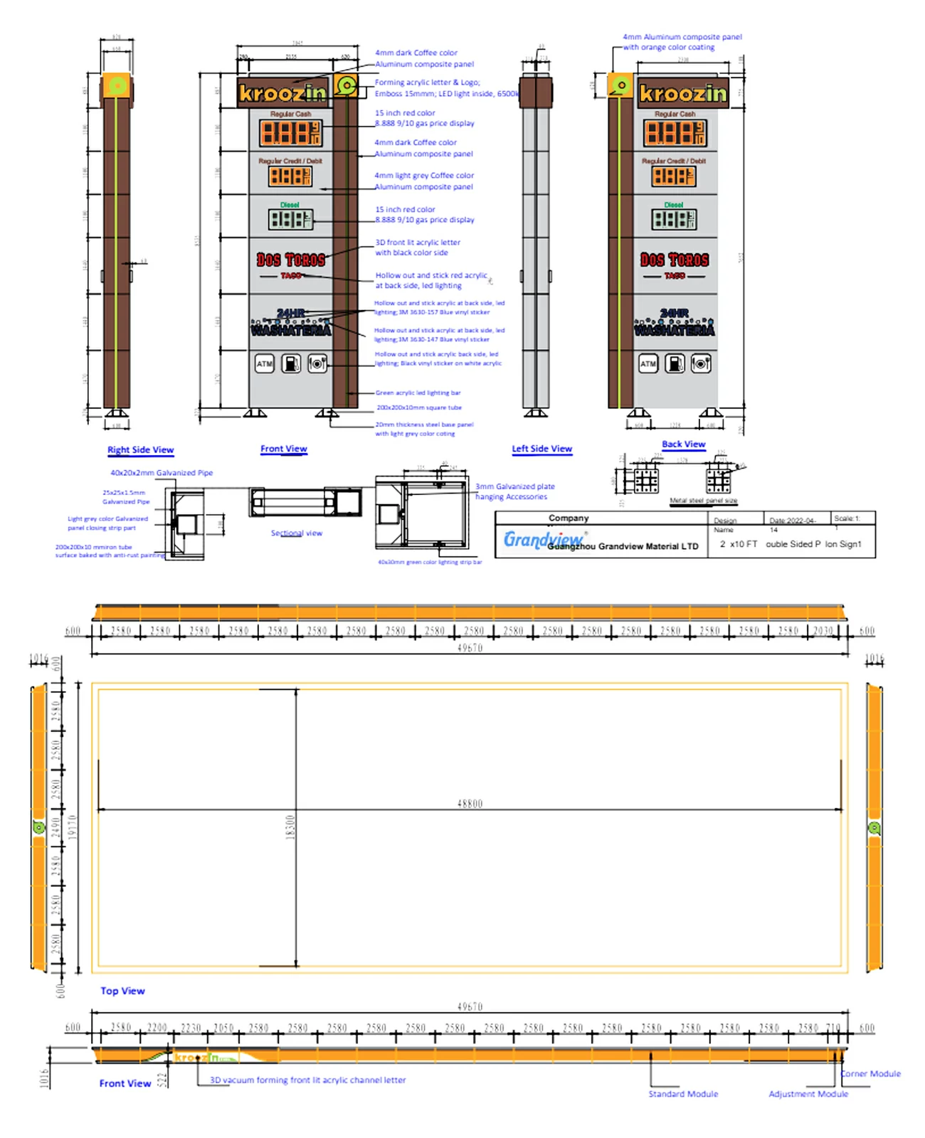 Kroozin gas station signage technical drawing design
