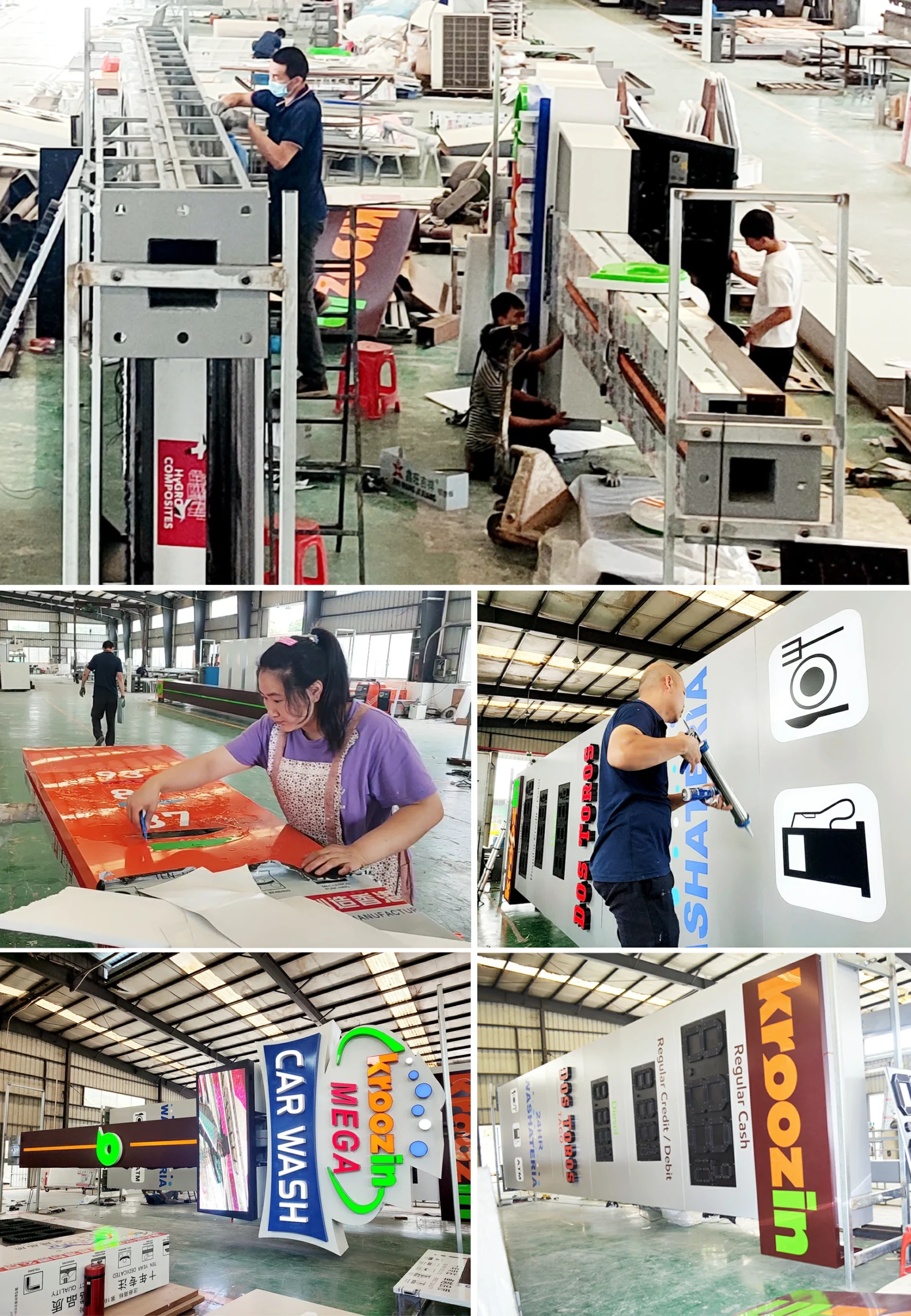 Gas station signage manufacturing process in factory