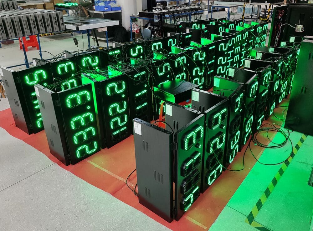 Mass production of green LED digits at LED Gas Price Sign Factory