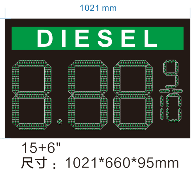 Large green 7-segment LED gas price digital modules factory sample with IP65 waterproof casing