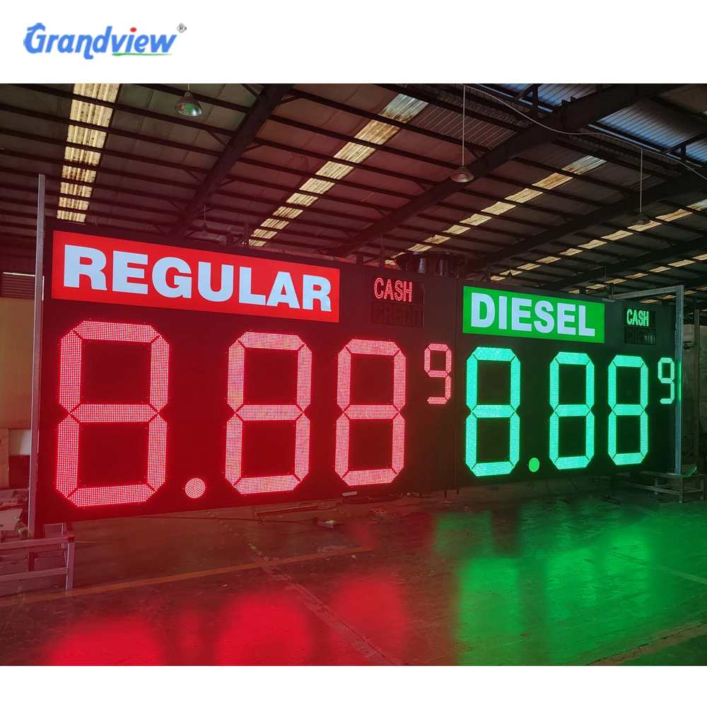 Large scale Outdoor LED Gas Price Sign Factory product testing with red Regular and green Diesel digits
