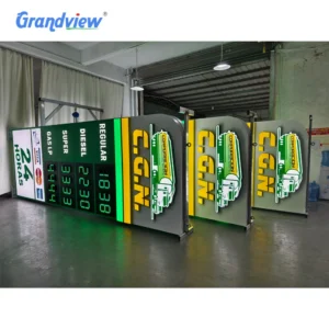 Mass production of custom gas station totem signs in factory workshop for C.G.N. project