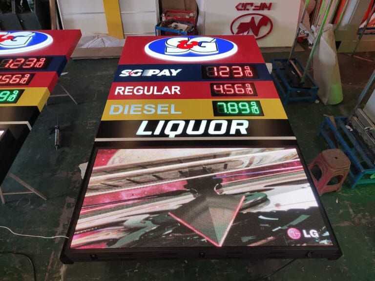 Custom gas station LED digital price display board during factory assembly