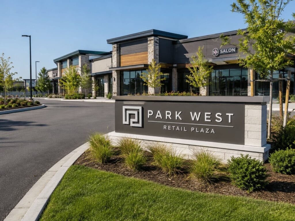 Custom monument sign design for a commercial property entrance