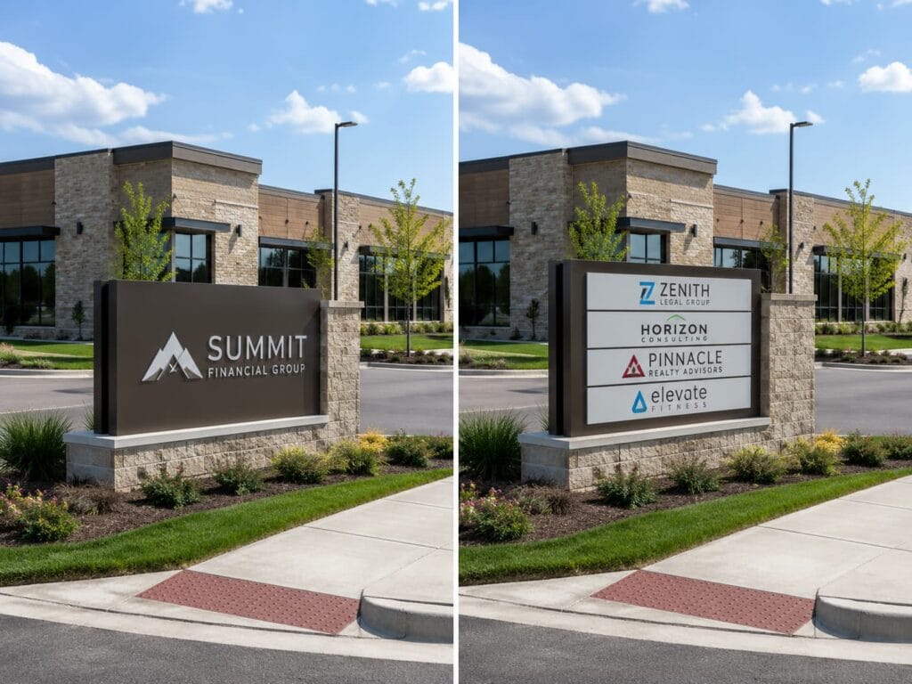 Single tenant and multi tenant monument sign design comparison
